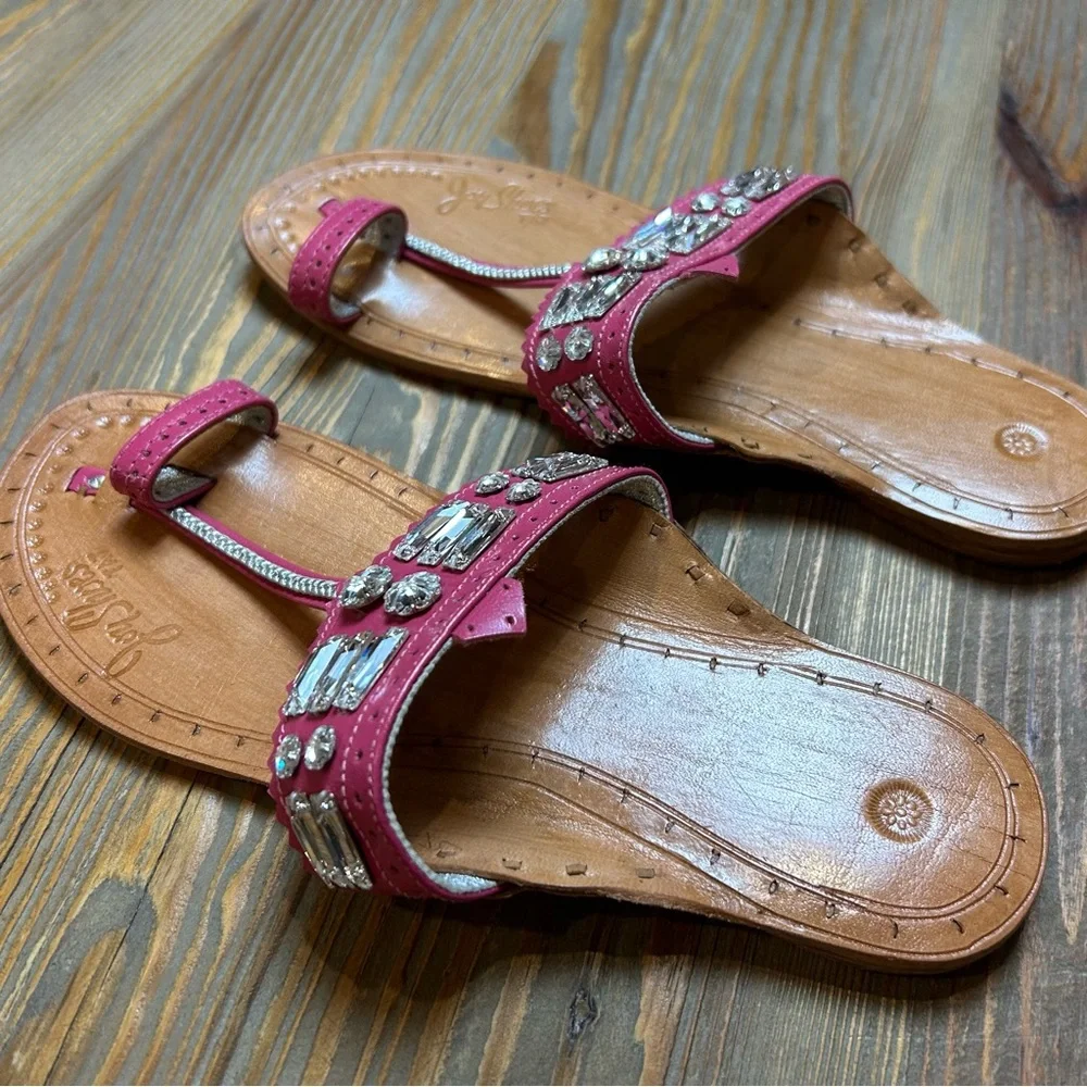 Pink Leather Indian Sandals with Swarovski Crystals - Picture 2 of 6